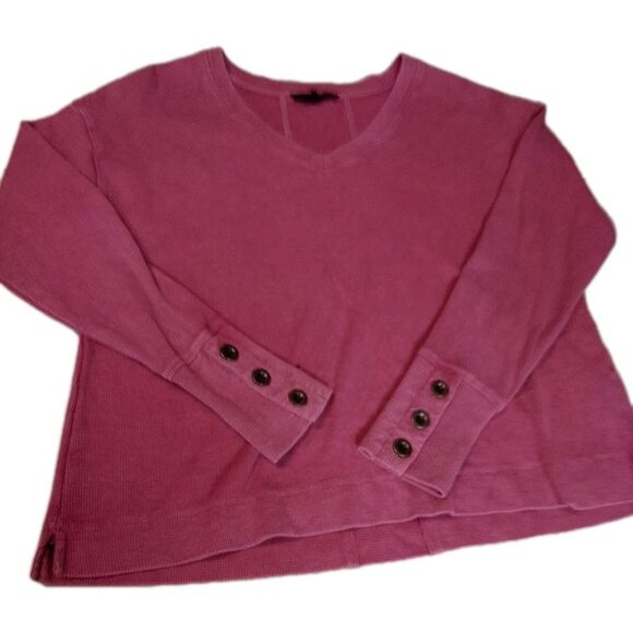 Tops - Jane + Delancey Pink Waffle Knit Top Button Cuff V-Neck Pullover Thermal L